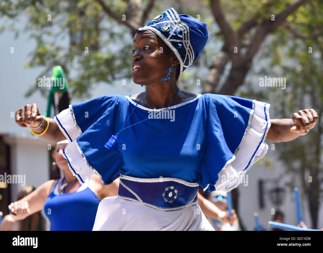 A participant at the yearly "Summer Solstice" parade in Santa Barbara