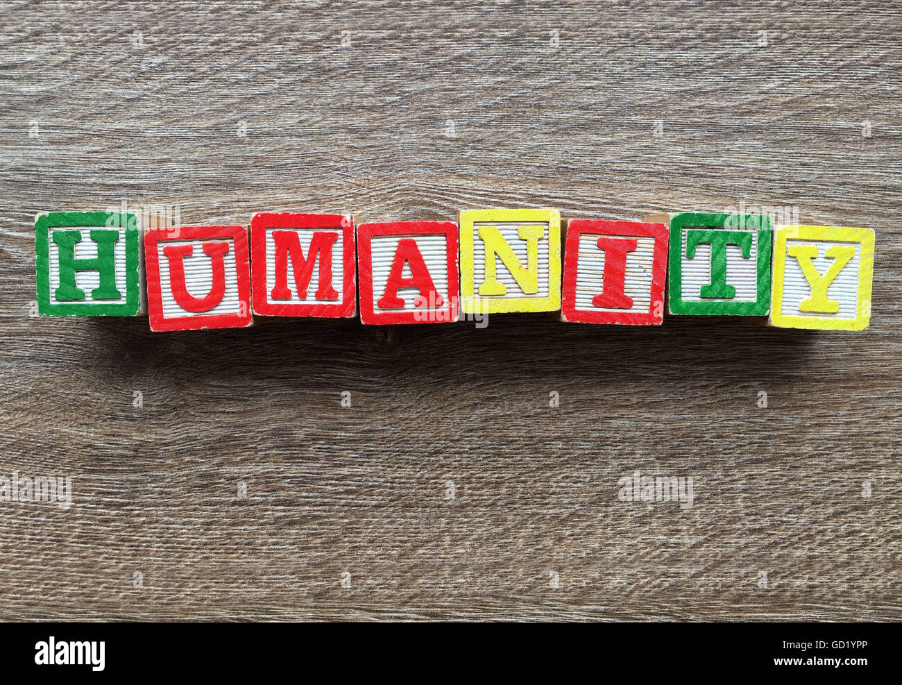 Humanity word written with wood block letter toys Stock Photo