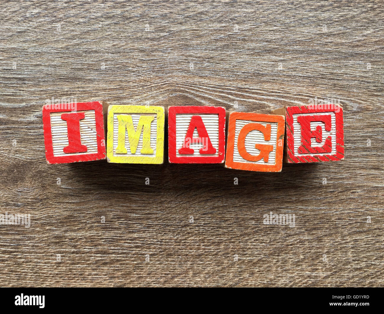 IMAGE written with wood block letter toys Stock Photo