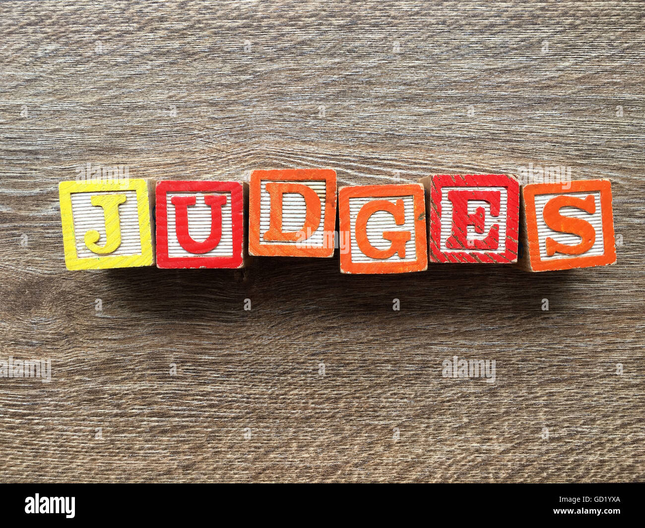 JUDGES word written with wood block letter toys Stock Photo