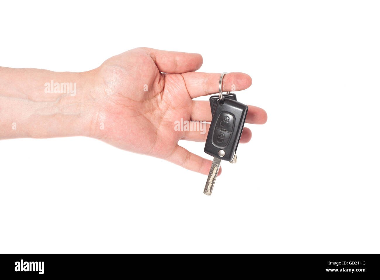 Hand with a car keys isolated on white background Stock Photo - Alamy