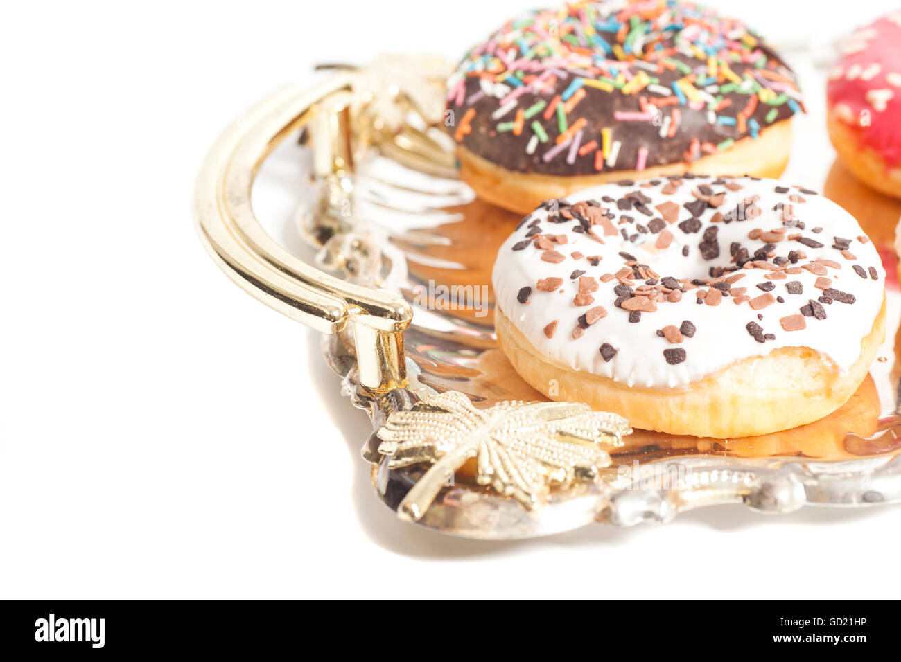 Group of Donuts on the tray on white background Stock Photo - Alamy