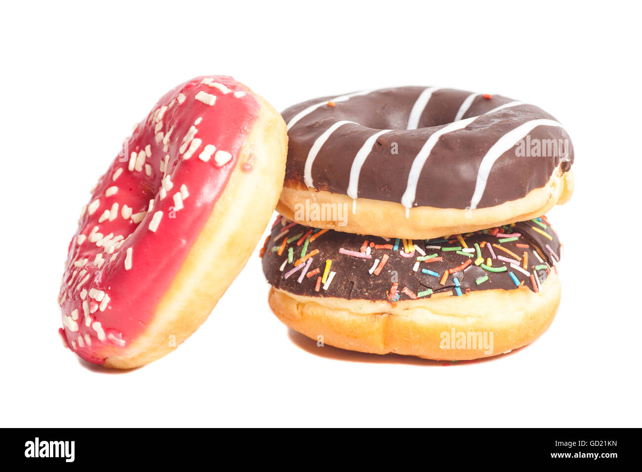 Three glazed donuts isolated on white background Stock Photo - Alamy