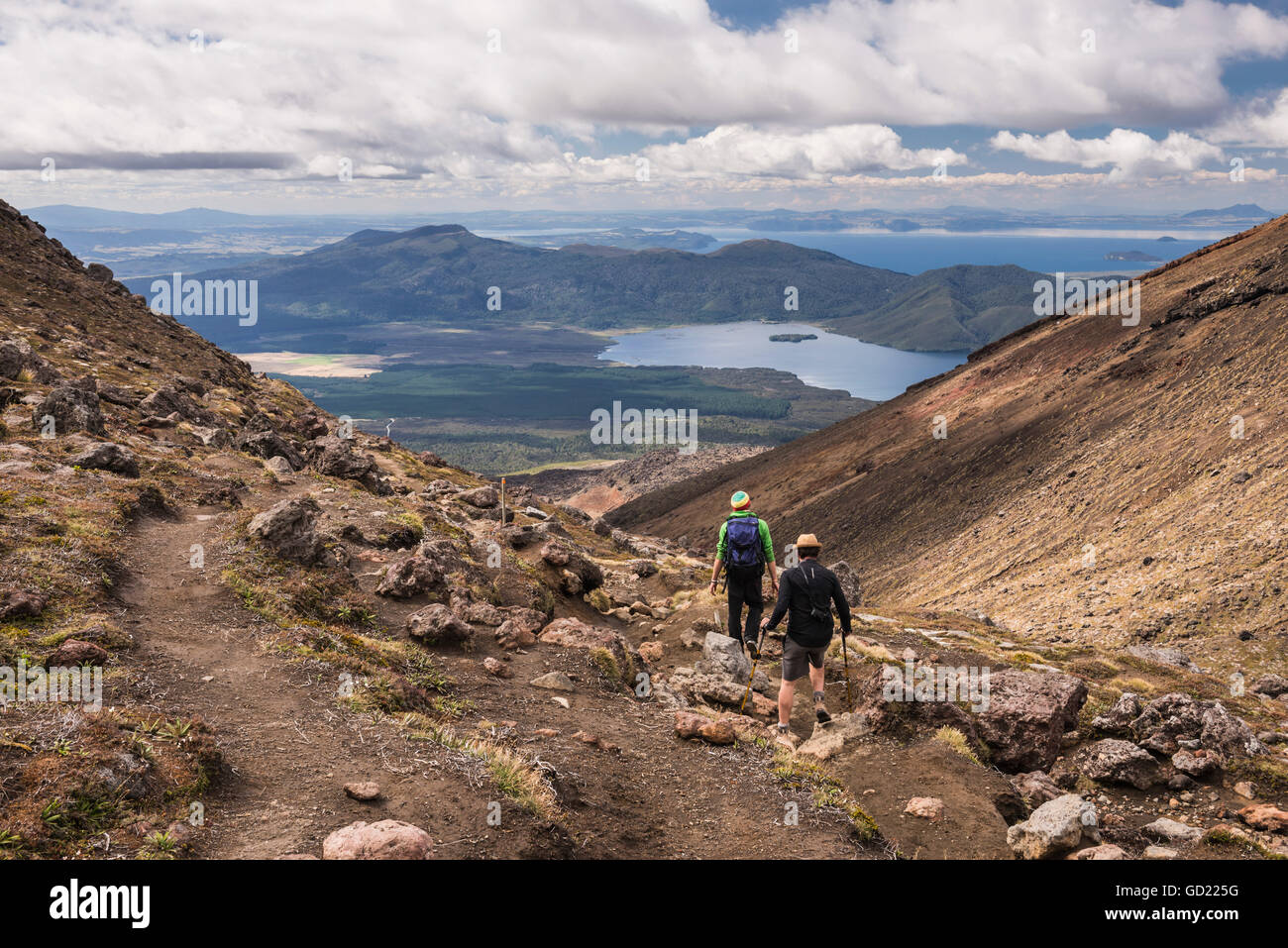 Descending from Tongariro National Park after completing the Tongariro Alpine Crossing, UNESCO, North Island, New Zealand Stock Photo