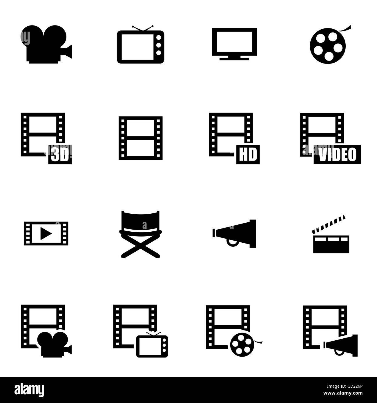 Vector black movie icon set Stock Vector Image & Art - Alamy