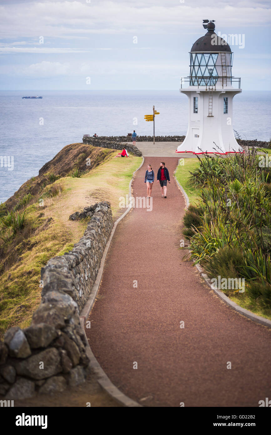 Cape Reinga Lighthouse (Te Rerenga Wairua Lighthouse), Aupouri Peninsula, Northland, New Zealand, Pacific Stock Photo