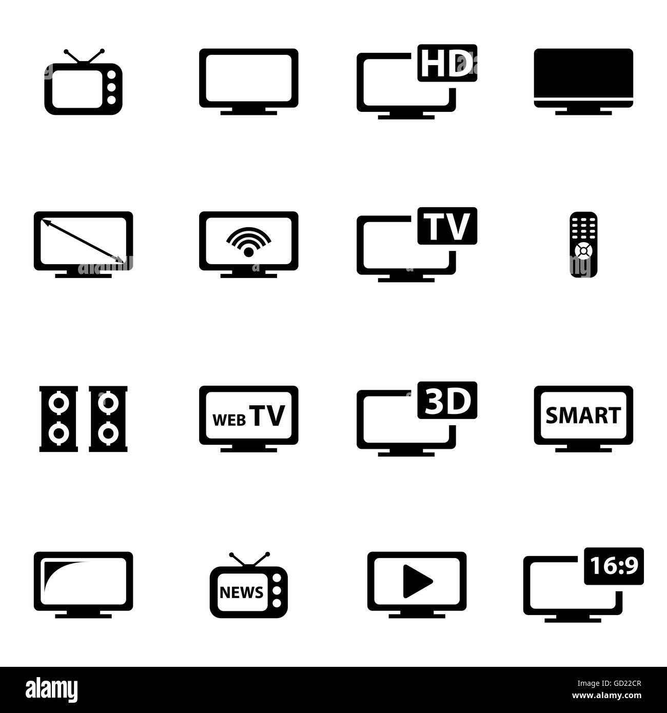 Vector black tv icon set Stock Vector Image & Art - Alamy