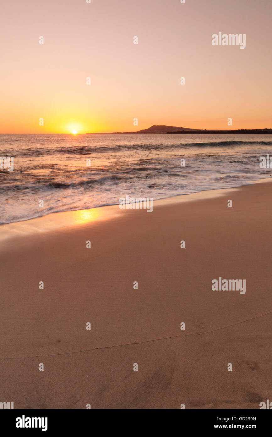 Playa Papagayo beach at sunset, near Playa Blanca, Lanzarote, Canary Islands, Spain, Atlantic, Europe Stock Photo