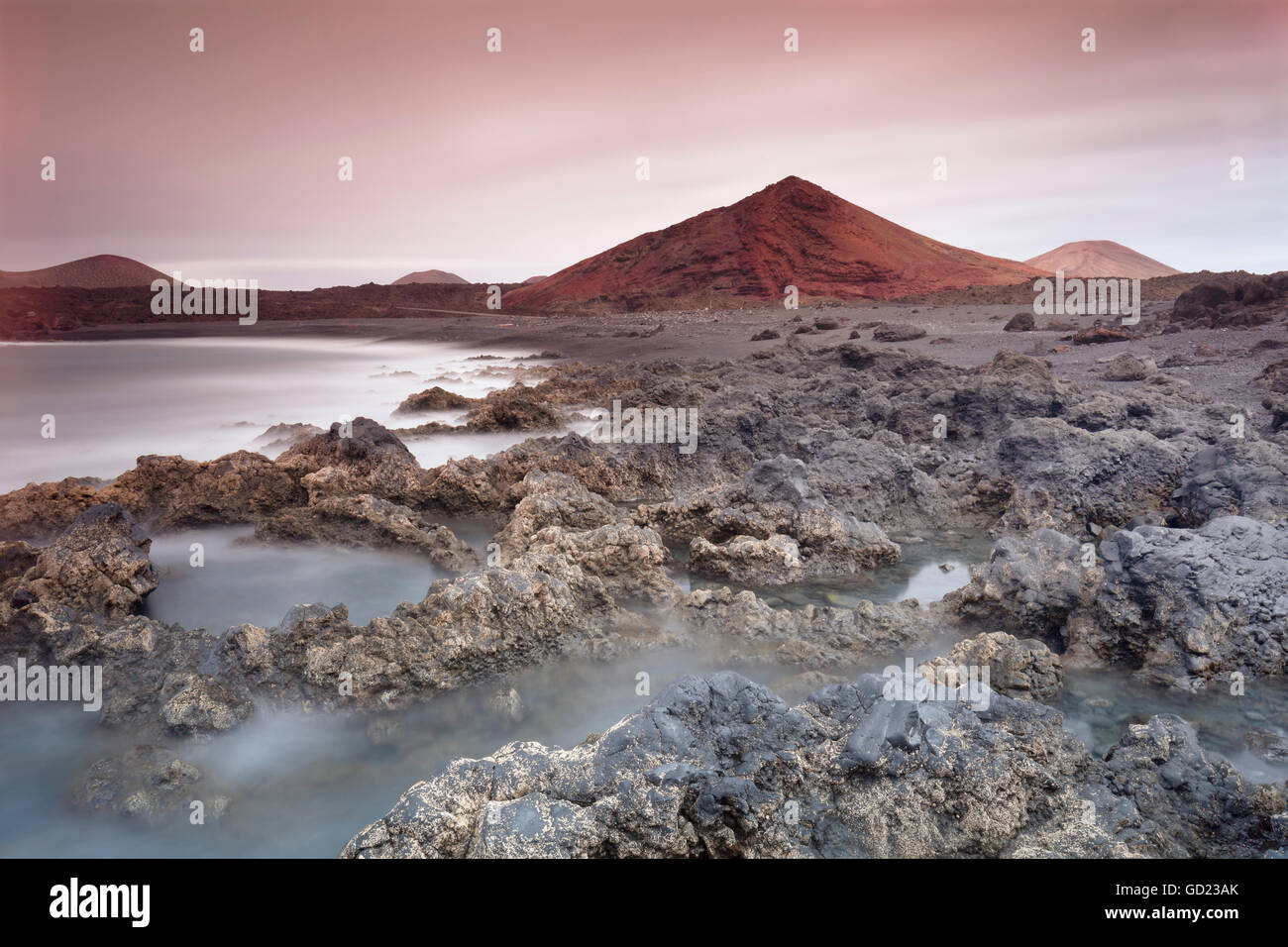 Lava coast near Los Hervideros, Montanas del Fuego, Parque Natinal de Timanfaya, Lanzarote, Canary Islands, Spain, Atlantic Stock Photo
