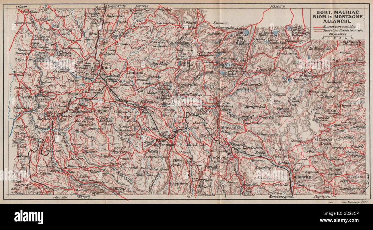 VOLCANS D'AUVERGNE. Bort Mauriac Riom-ès-Montagne Allanche. Cantal, 1909 map Stock Photo