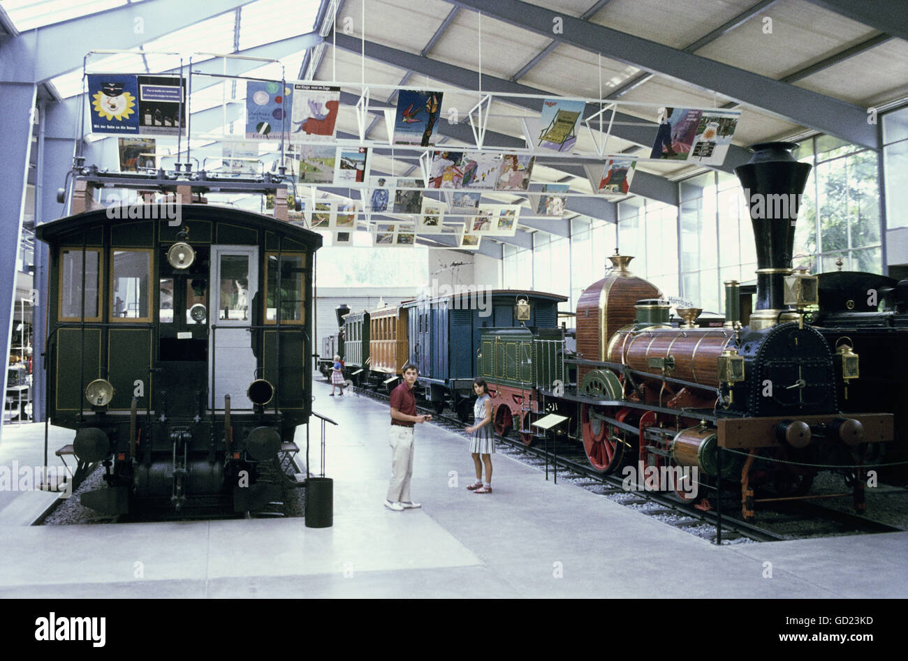 geography / travel, Switzerland, Lucerne, museums, Verkehrshaus der Schweiz, (Swiss Transport Museum), interior view, railway wagons and steam locomotive, 1965, Additional-Rights-Clearences-Not Available Stock Photo