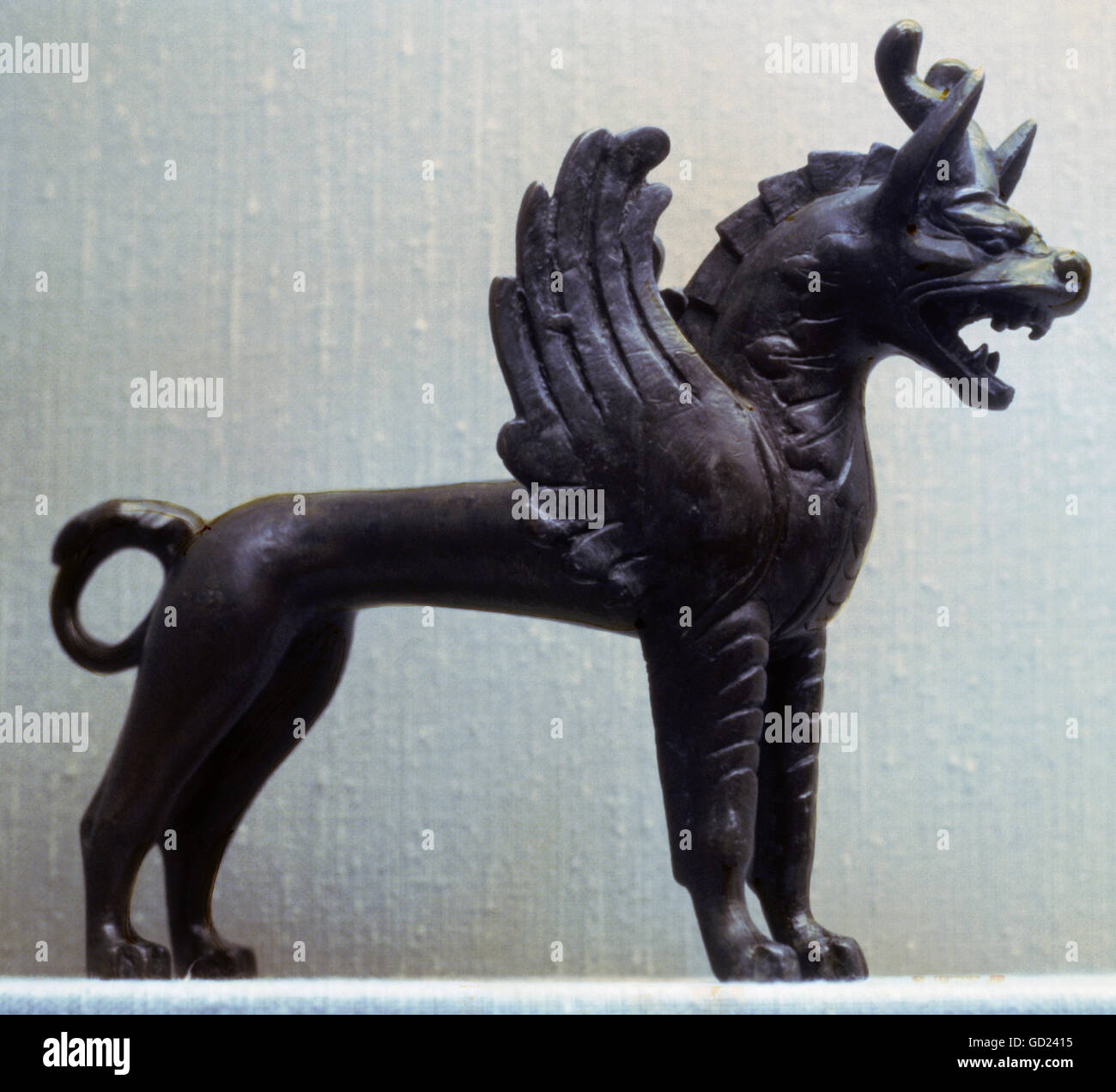 fine arts, ancient world, Sassanids, sculpture, lion-gryphon, symbol if Ahriman, bronze, Helmand River, Afghanistan, 4th century, British Museum, London, , Artist's Copyright has not to be cleared Stock Photo