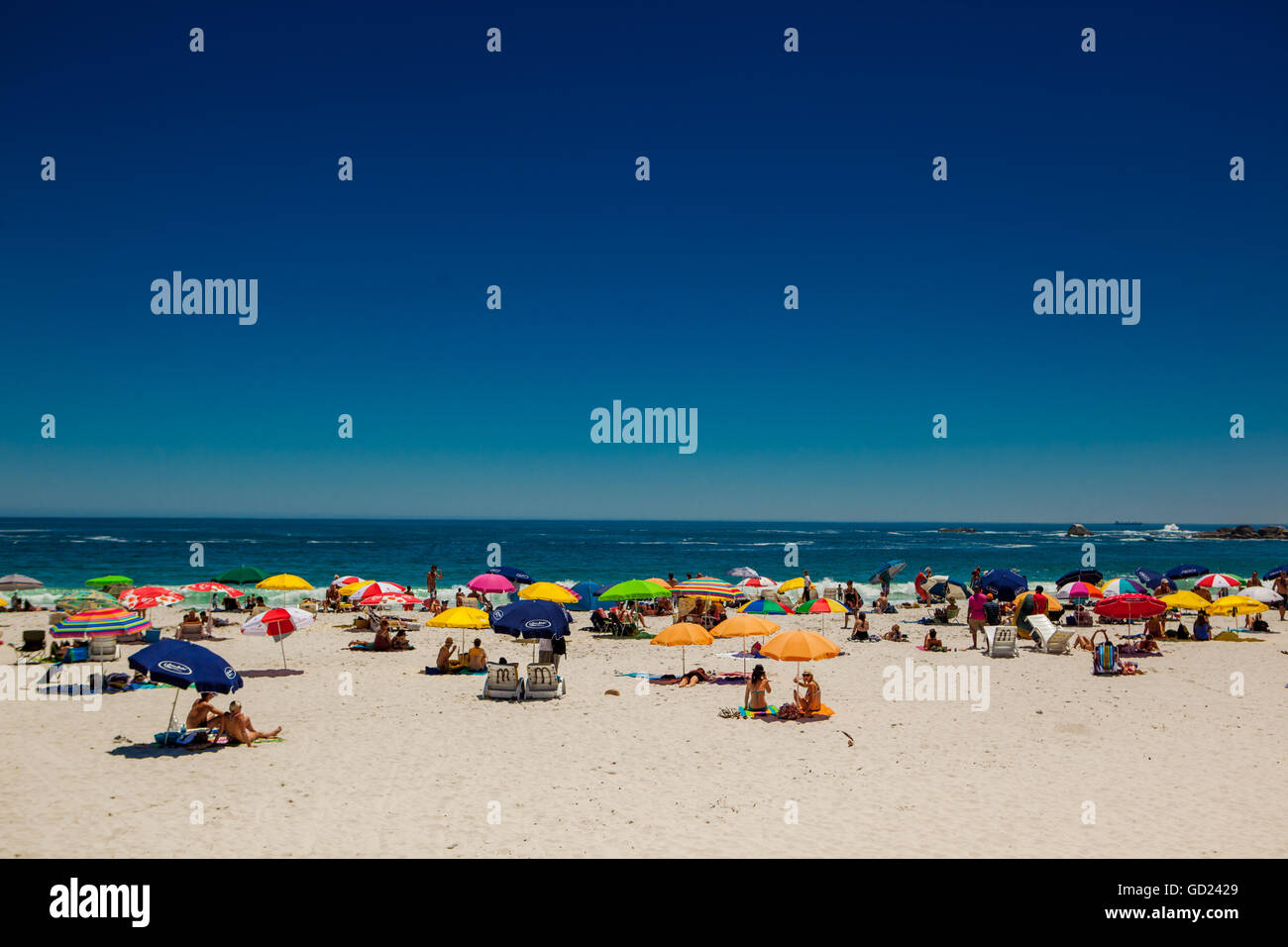 View of beachgoers, Camps Bay, Cape Town, South Africa, Africa Stock Photo