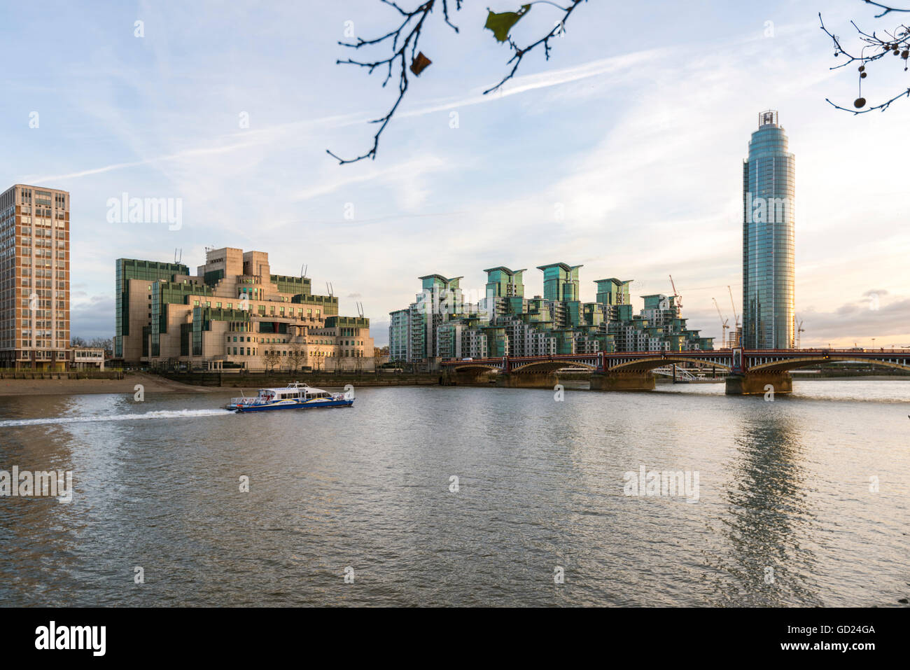 The MI5 Building, St. George's Tower, Vauxhall Bridge and the River Thames, London, England, United Kingdom, Europe Stock Photo