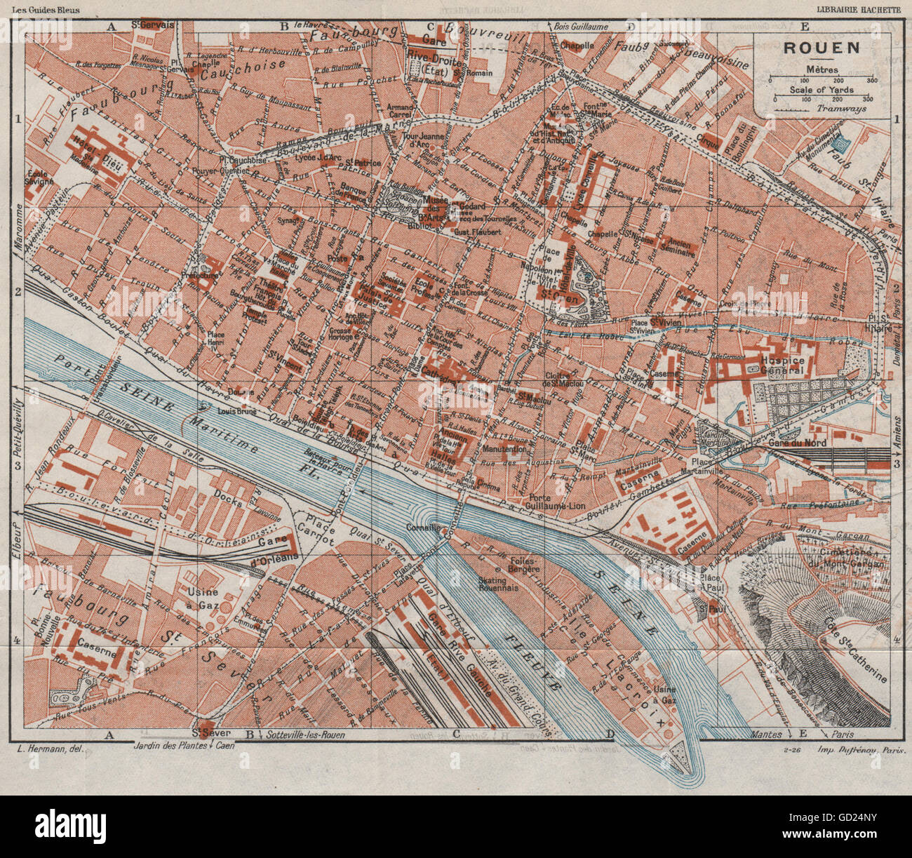 ROUEN. Vintage town city map plan. Seine-Maritime, 1926 Stock Photo