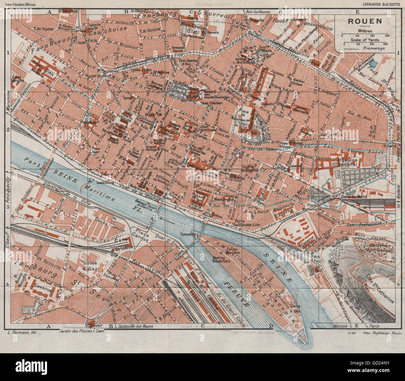 rouen-vintage-town-city-map-plan-seine-maritime-1926-stock-photo-alamy