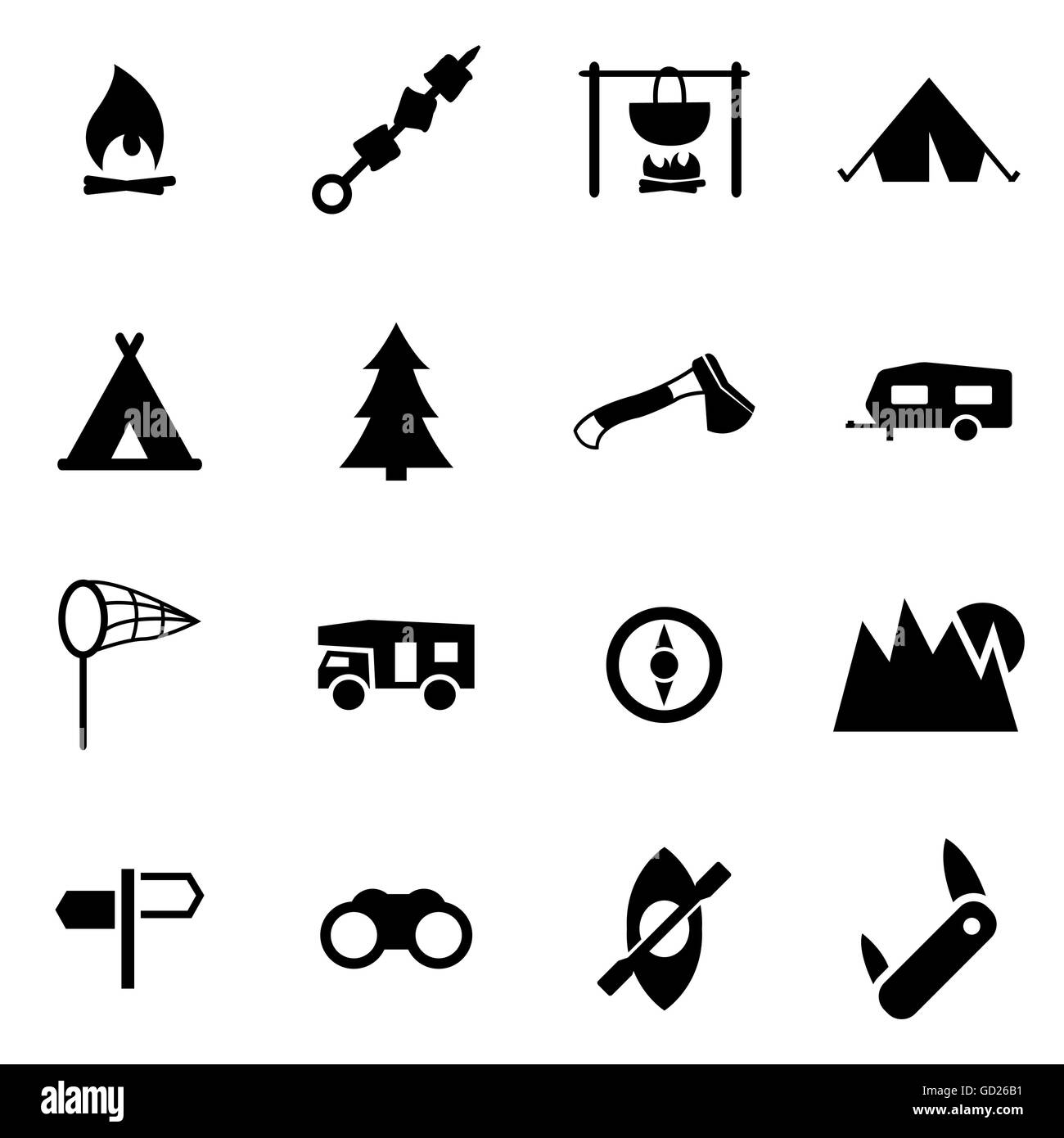 Vector black camping icon set Stock Vector Image & Art - Alamy