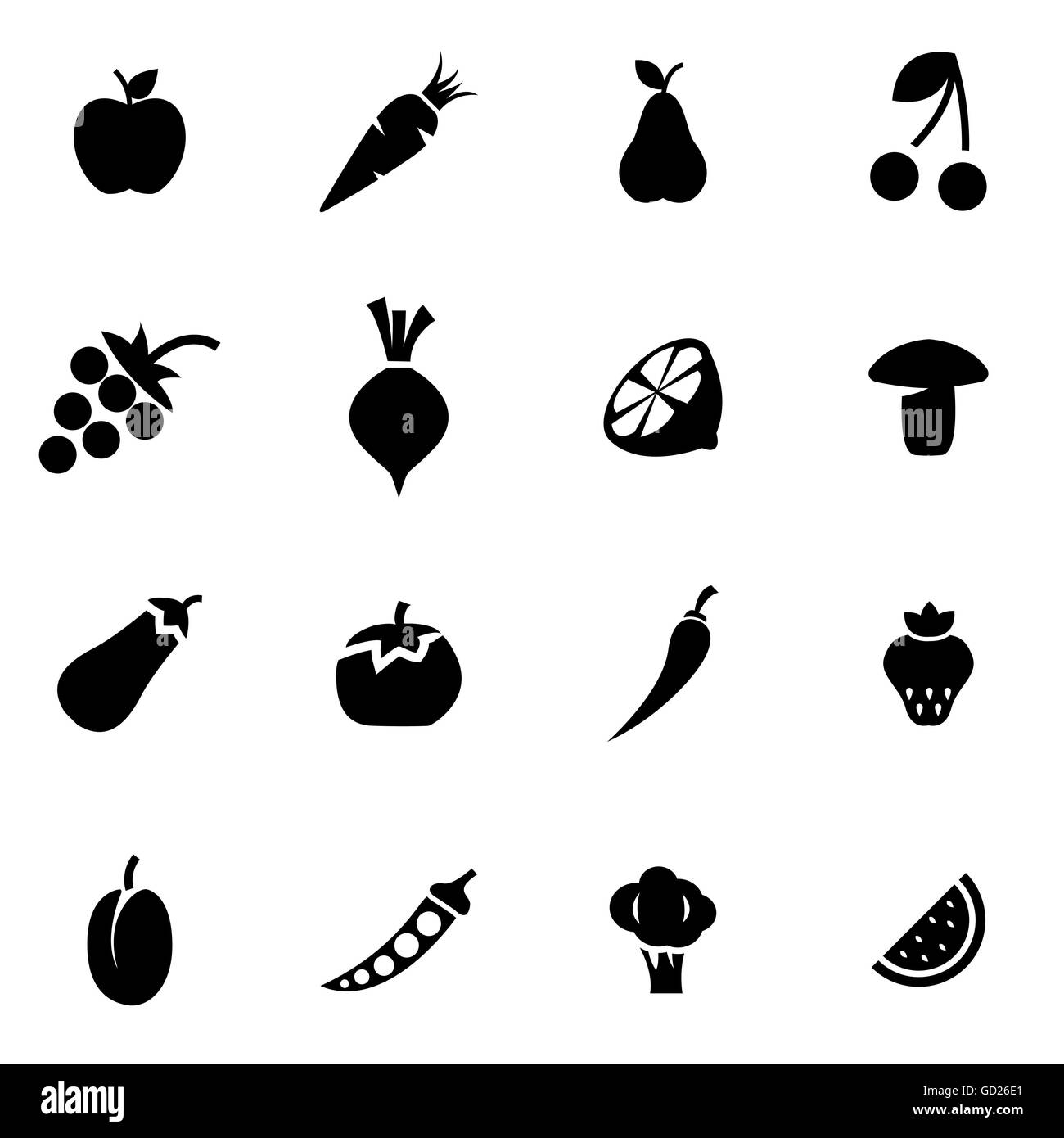Vector black fruit and vegetables icon set Stock Vector Image & Art - Alamy