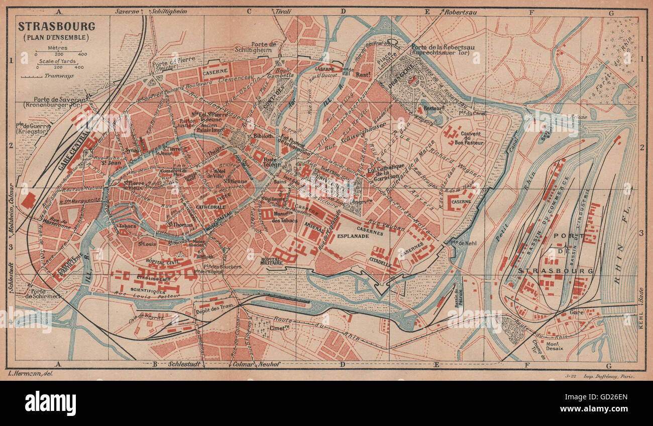 STRASBOURG. plan carte d'ensemble. Vintage town city ville map. Bas-Rhin 1922 Stock Photo