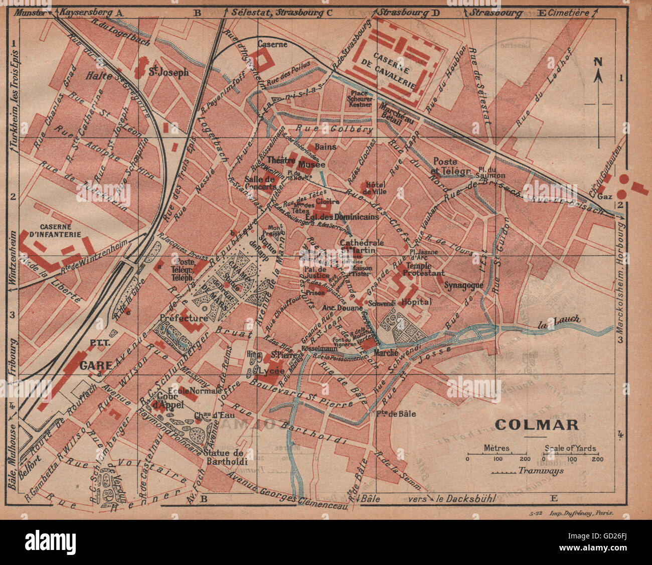 COLMAR. Vintage town city ville map plan carte. Haut-Rhin, 1922 Stock