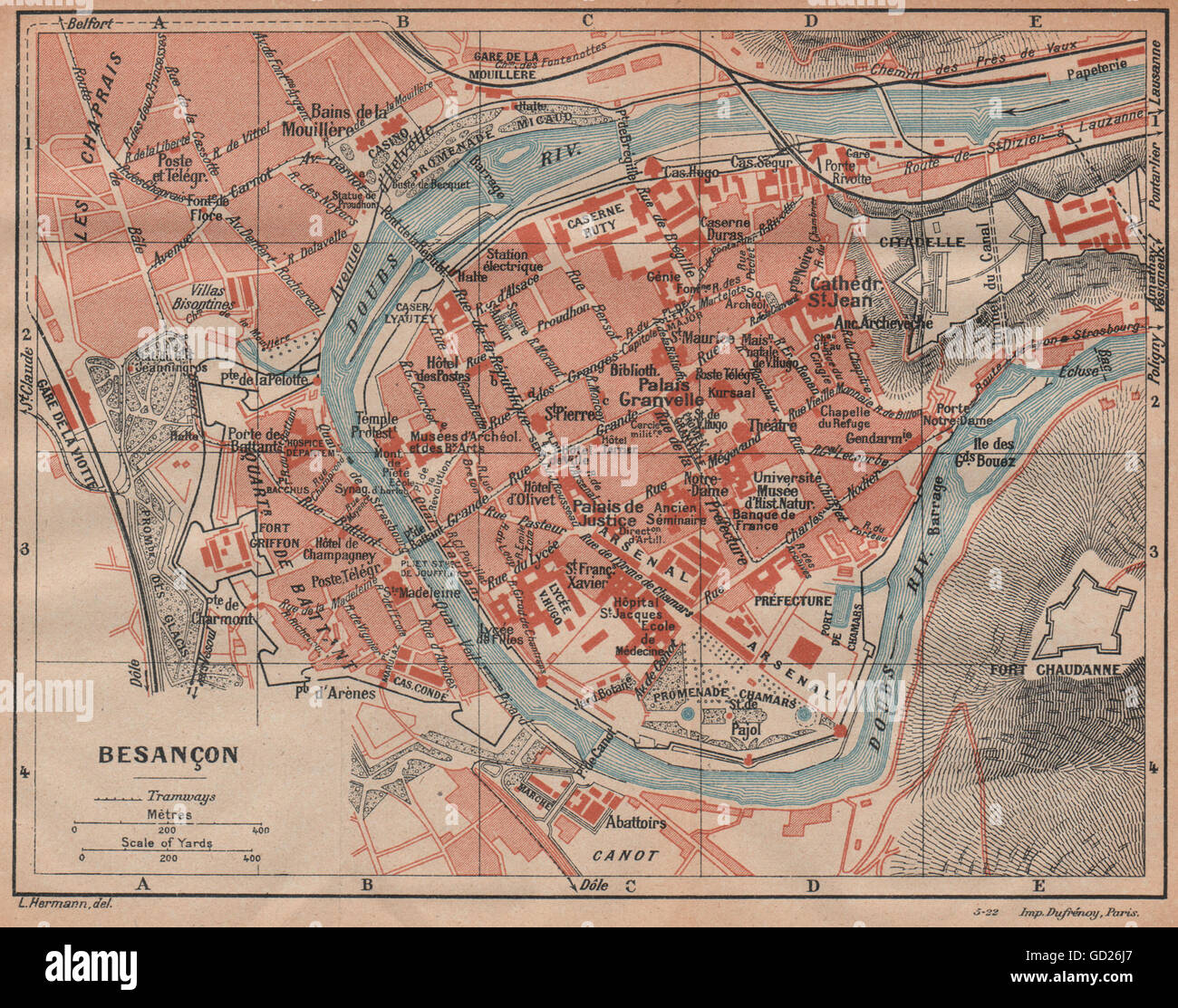 BESANÇON BESANCON. Vintage town city ville map plan carte. Doubs, 1922  Stock Photo - Alamy, image size:1300x1113