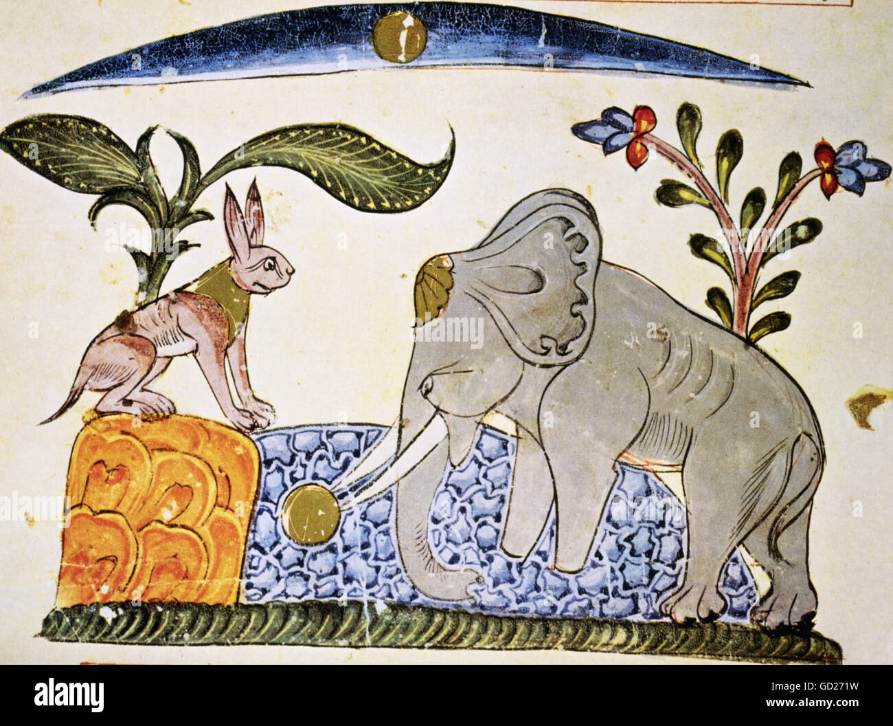 literature, fables, the rabbit and the elephant king, islamic miniature