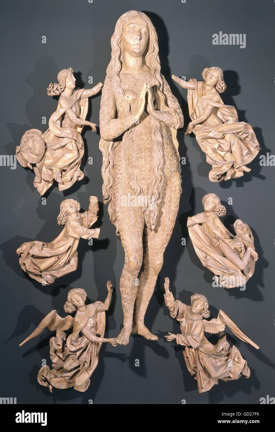 fine arts, Riemenschneider, Tilman (circa 1460 - 1531), sculpture, 'transfiguration of Saint Mary Magdalena', carried by angels, Germany, 1490/1492, Bavarian National Museum Munich, , Artist's Copyright has not to be cleared Stock Photo