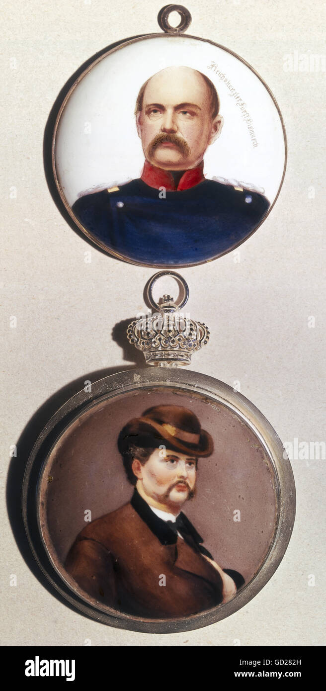fine arts, painting, painted beer jug lid, transfer lithograph, coloured, Otto von Bismarck, King Louis II of Bavaria, Germany, 2nd half 19th century, , Artist's Copyright has not to be cleared Stock Photo