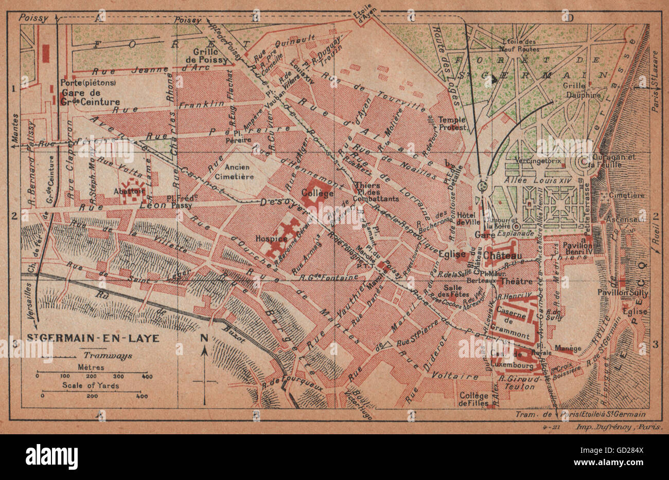 ST. GERMAINENLAYE. Vintage town city map plan. Yvelines, 1922 Stock