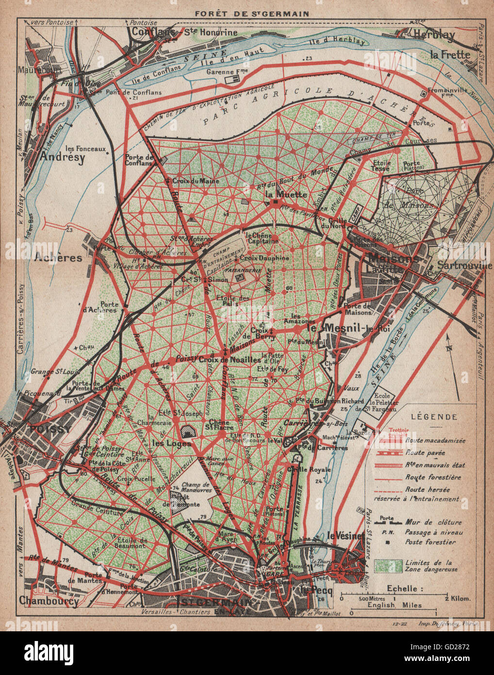 FORÊT DE ST. GERMAIN-EN-LAYE. Vintage map. Poissy Maisons-Lafitte Yvelines  1922 Stock Photo - Alamy