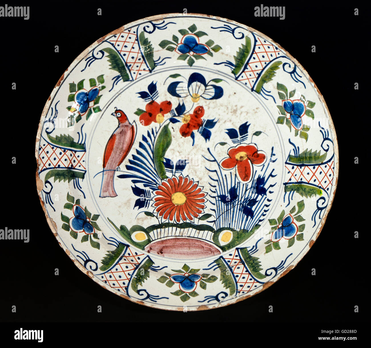 fine arts, faience, plate in Chinese stile, diameter 35 cm, Delft, 18th century, De Porceleyne Fles, Delft, Artist's Copyright has not to be cleared Stock Photo