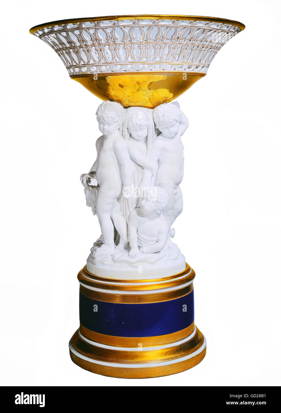 fine arts, porcelain, bowl for candies, held by putti, Sevres porcelain manufactory, Paris, France, circa 1810, Munich Residence Museum, porcelain collection, Artist's Copyright has not to be cleared Stock Photo