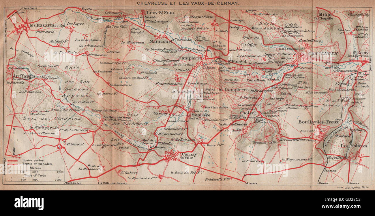 CHEVREUSE & LES VAUX-DE-CERNAY. Auffargis Boullay-les-Troux. Yvelines, 1922 map Stock Photo