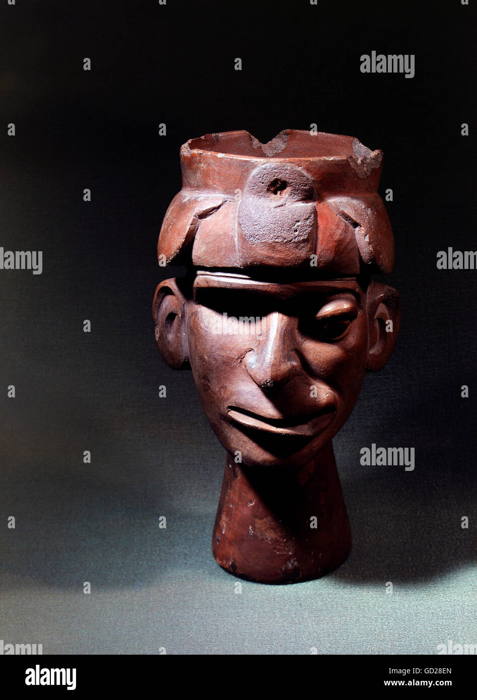 fine arts, Peru, terracotta, earthenware vessel, one-eyed man with partial facial paralysis, 4th - 6th century, height 17.6 cm, Ethnological Museum of Berlin, Artist's Copyright has not to be cleared Stock Photo