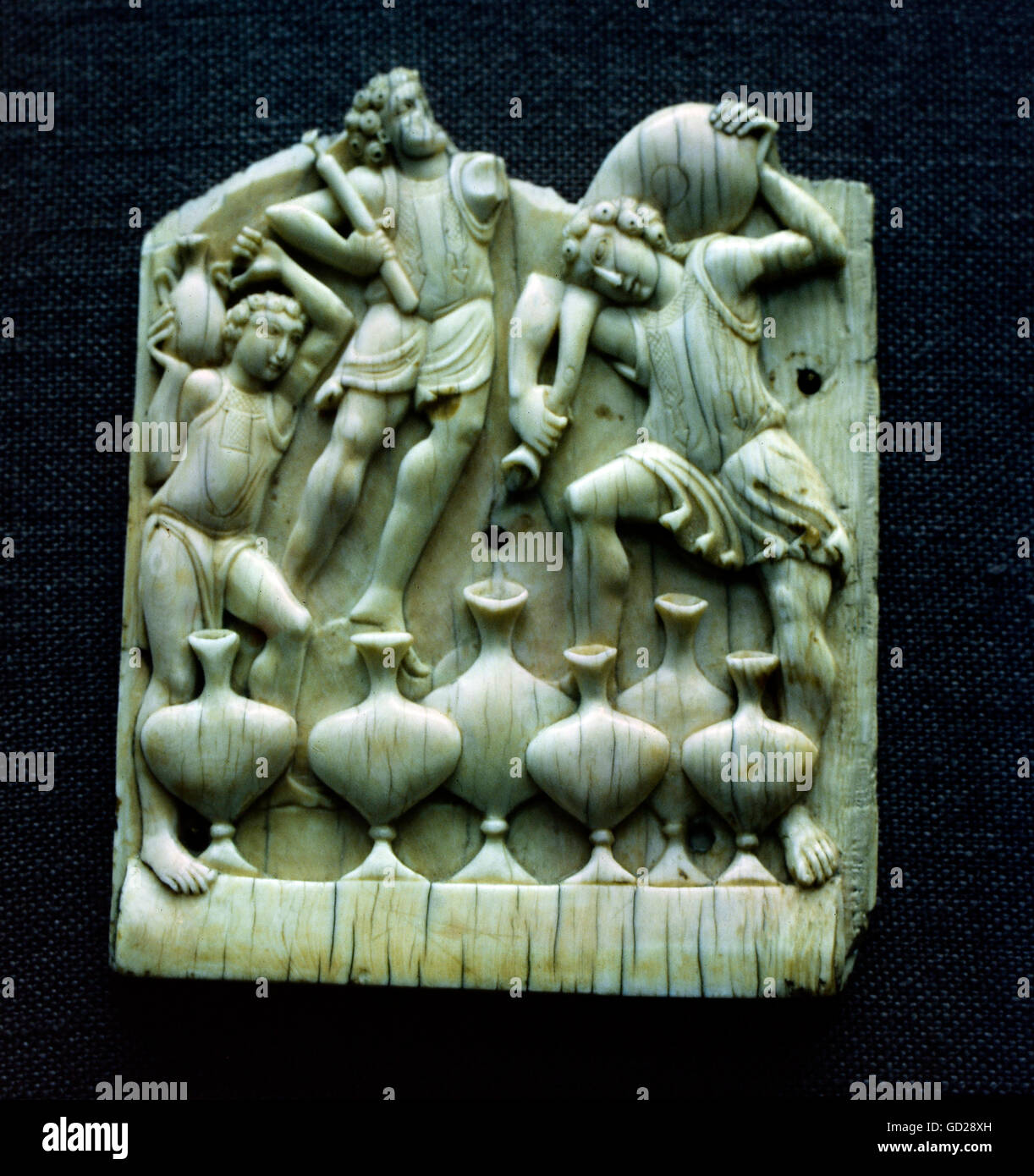 fine arts, ancient world, Byzantine Empire, sculpture, Marriage at Cana, Christ turning water into wine, relief, ivory, Italy, 450/460, Victoria and Albert Museum, London, Artist's Copyright has not to be cleared Stock Photo