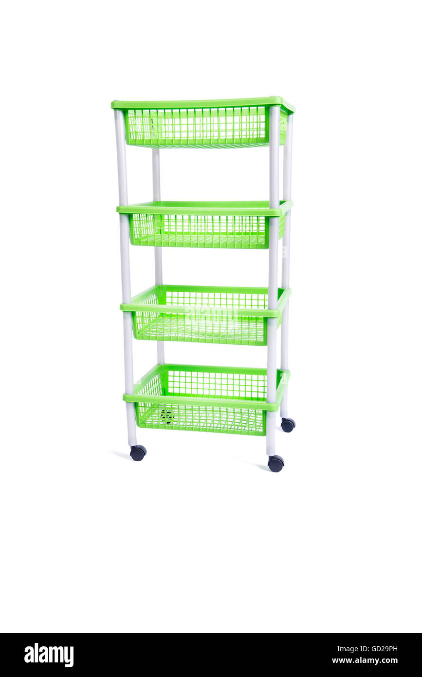 Green bin rack shelf with wheels isolated on white Stock Photo Alamy