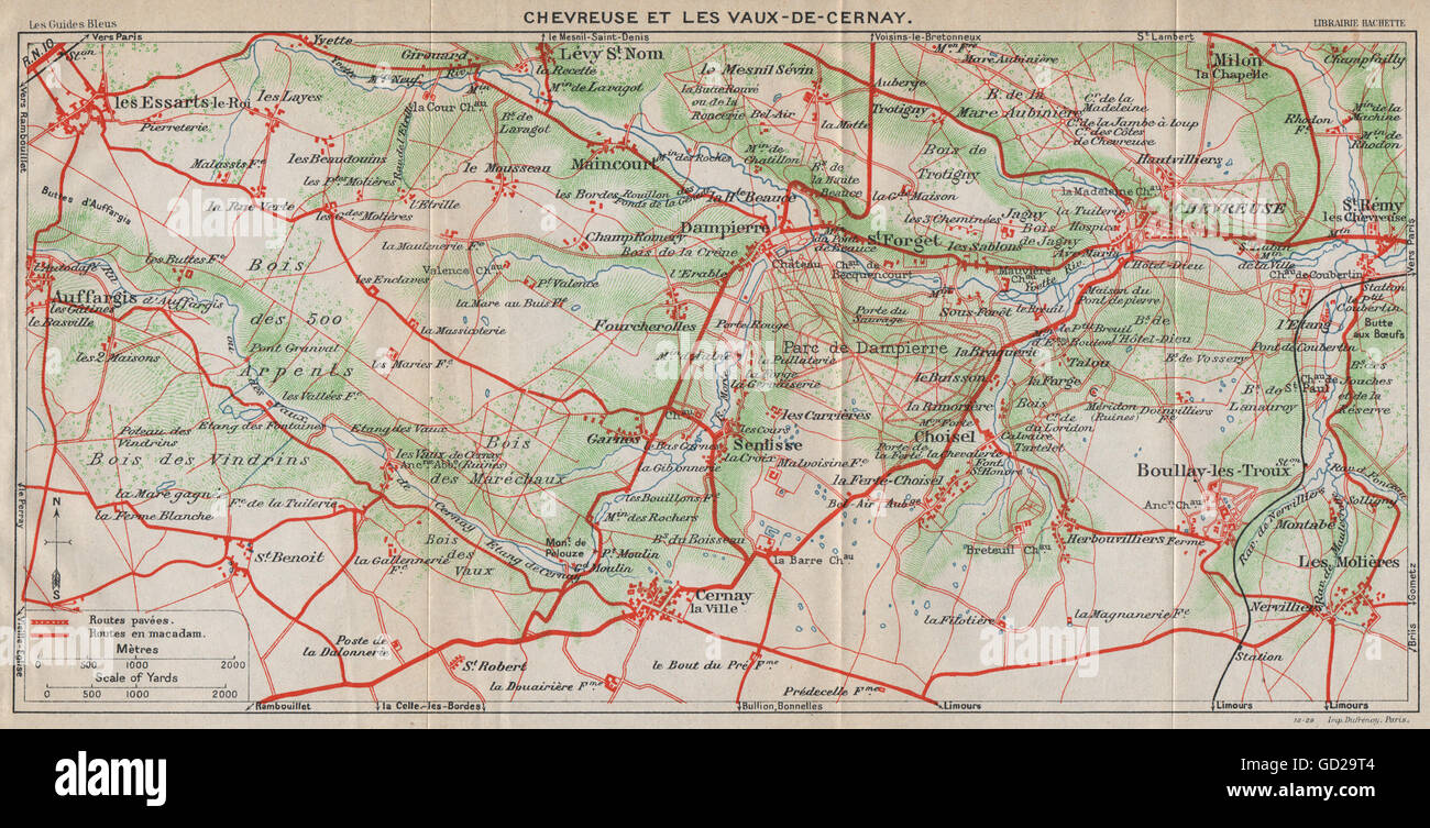 CHEVREUSE & LES VAUX-DE-CERNAY. Auffargis Boullay-les-Troux. Yvelines, 1927 map Stock Photo