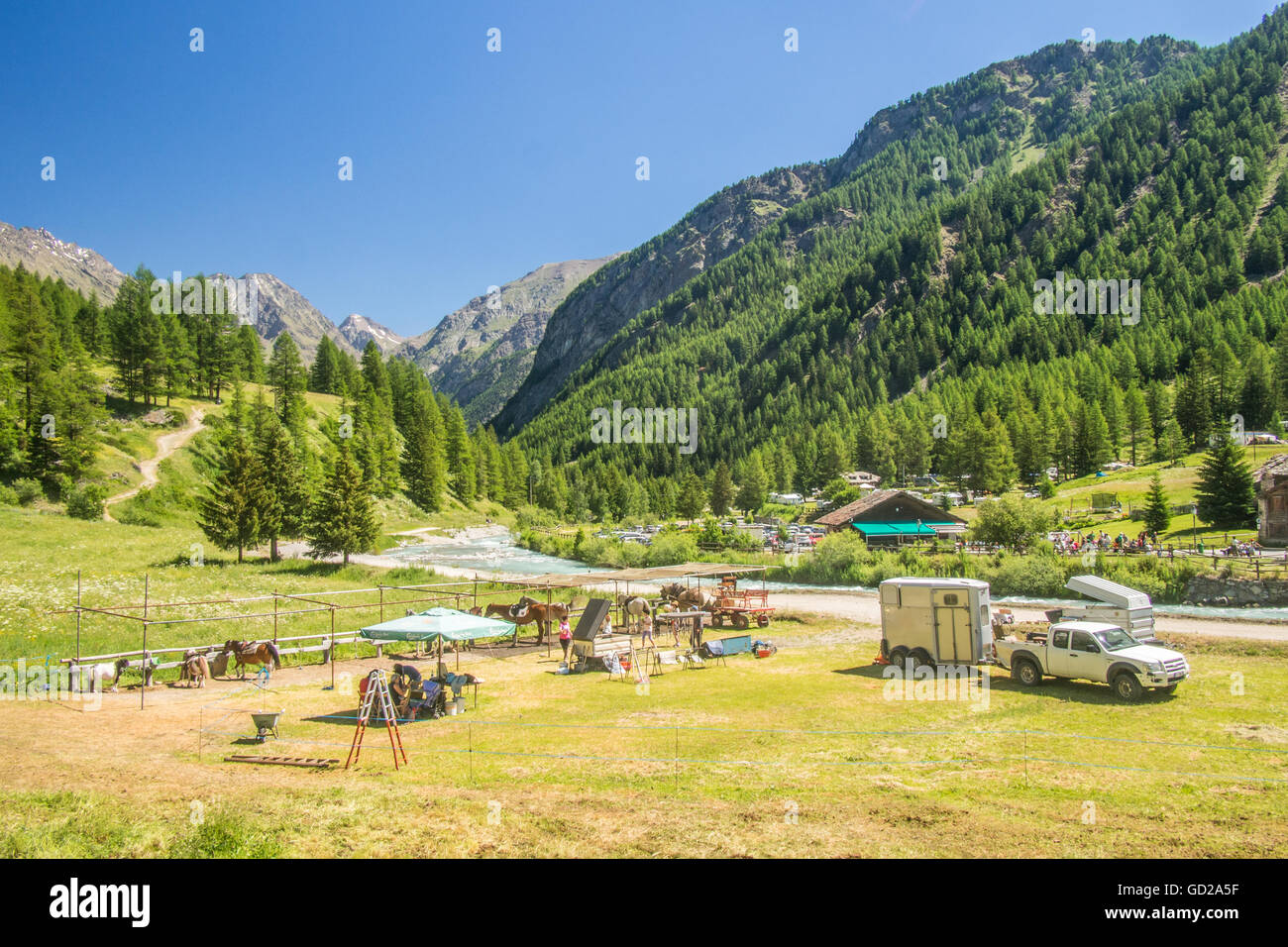 Valley of Valnontey (Near Cogne) in the Gran Paradiso Park, Aosta Valley, Italy. Stock Photo