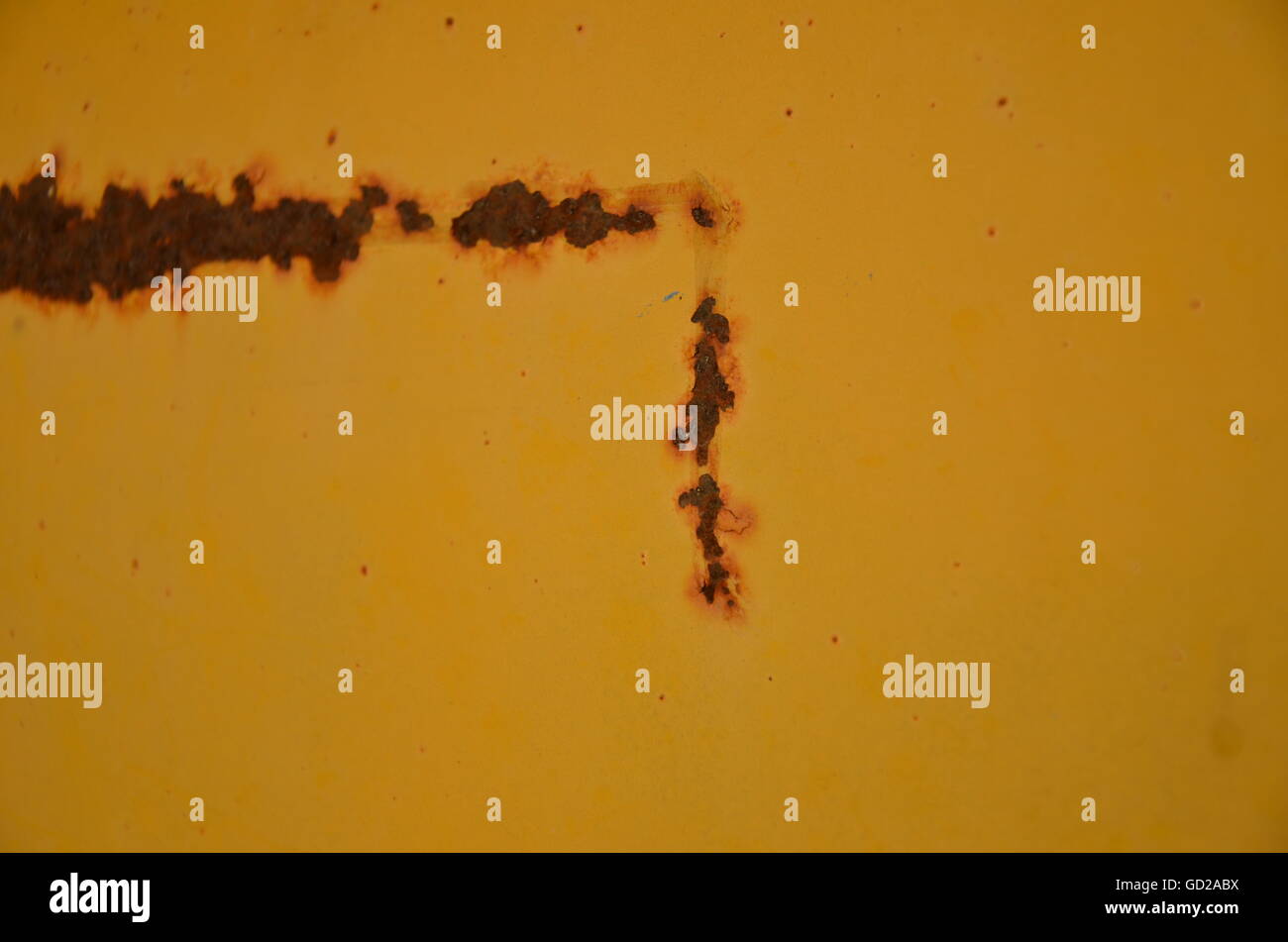 Rust Mark Yellow Paint Wall Background Copy Space Yellow Surface