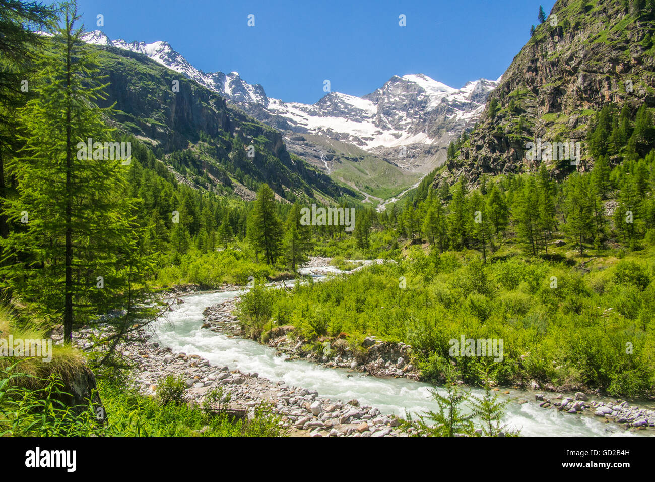 Valley of Valnontey (Near Cogne) in the Gran Paradiso Park, Aosta Valley, Italy. Stock Photo