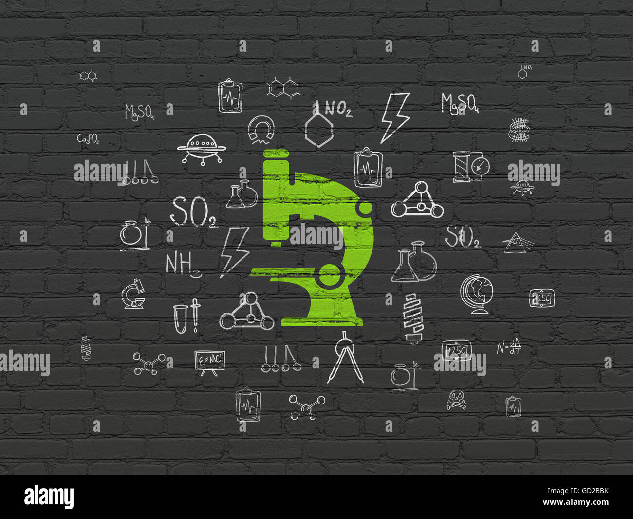 Science concept: Microscope on wall background Stock Photo - Alamy