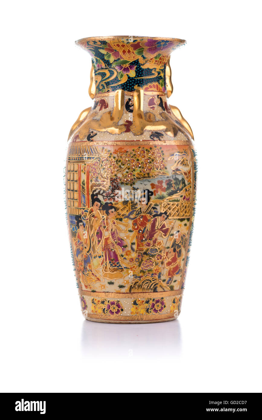 Chinese Antique Porcelain Vase Isolated on White Background Stock Photo