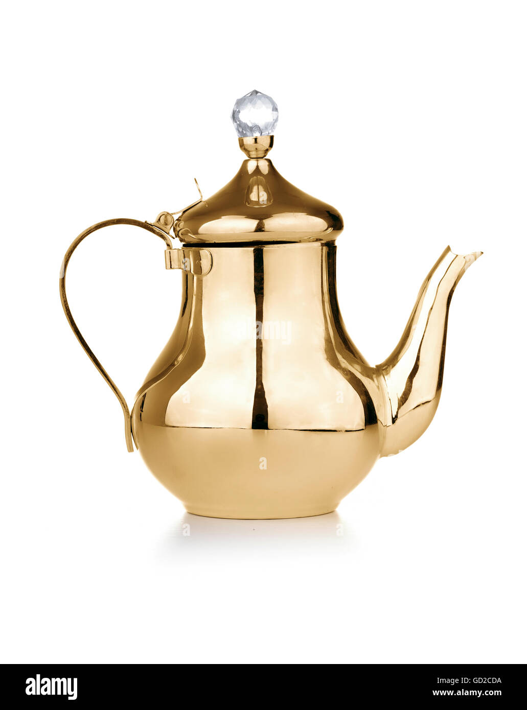 Golden Antique Teapot Isolated on White Background Stock Photo