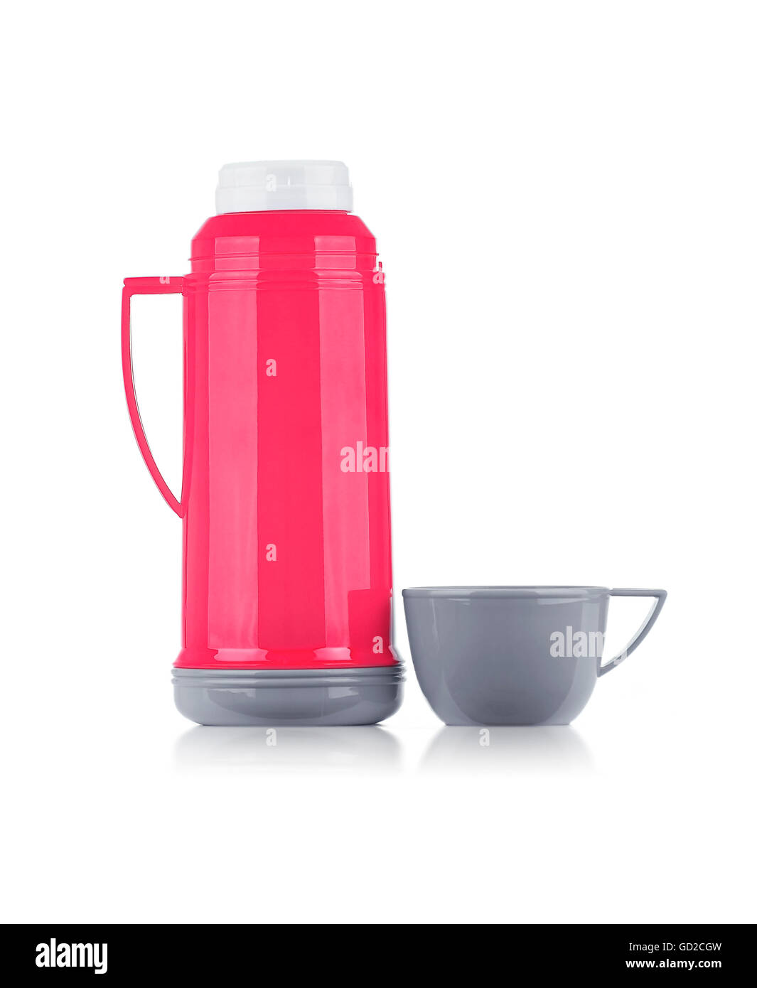 A Shiny Pink Thermos with Gray Cup Isolated on White Background Stock Photo Alamy