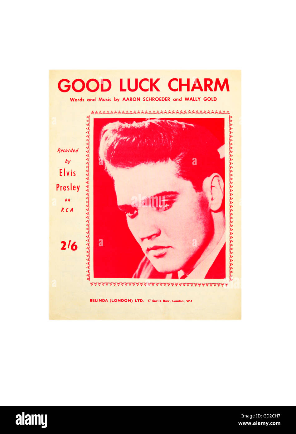 Good Luck Charm sheet music cover by Elvis Presley. Stock Photo
