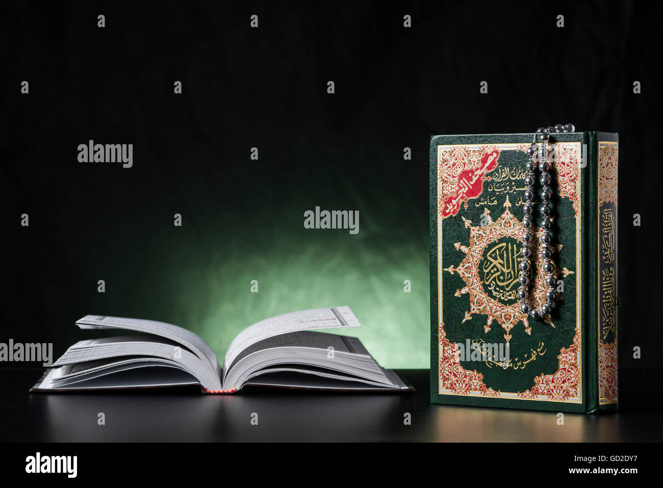 Islamic Book Holy Quran Closed and Open on Soft Light Background Stock  Photo - Alamy