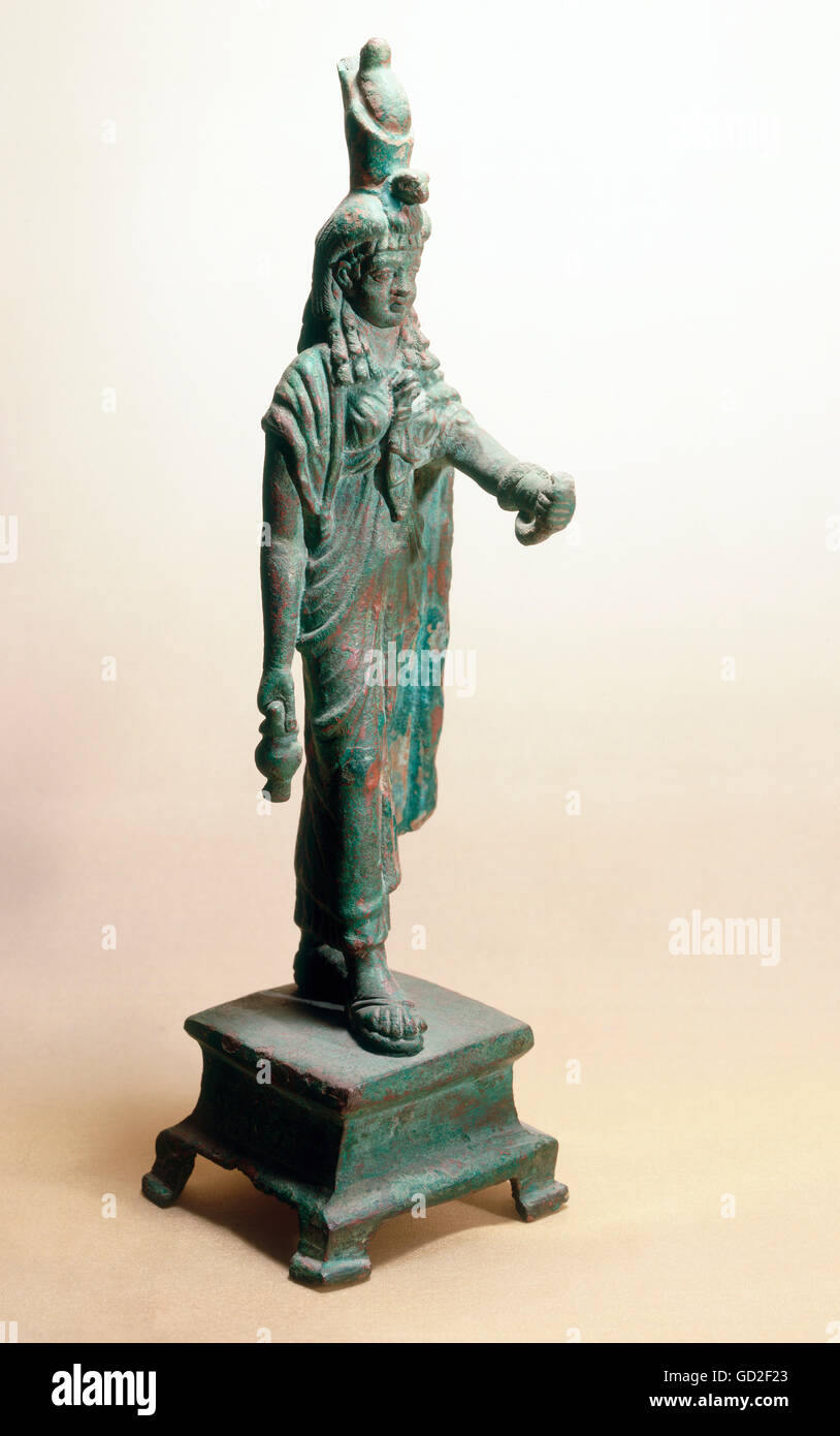 fine arts, ancient world, Roman Empire, sculpture, goddess Isis, statuette, bronze, 2nd - 3rd century BC, Egyptian Art collection, Munich, Artist's Copyright has not to be cleared Stock Photo