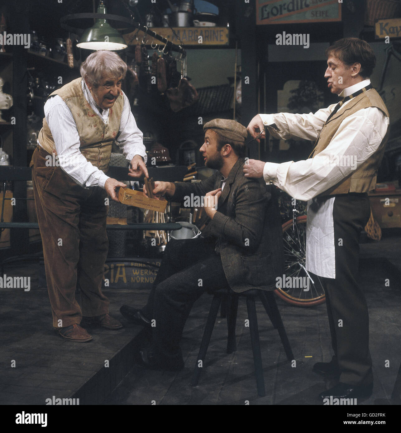 theatre, comedies and comedians - Germany, 'Honorary Citizen' (Ehrenbürger), scene with: Willy Millowitsch, Wolfgang Müller, Eddi Arent, Millowitsch Theater, Cologne, ARD telerecording, 15.5.1982, Additional-Rights-Clearences-Not Available Stock Photo