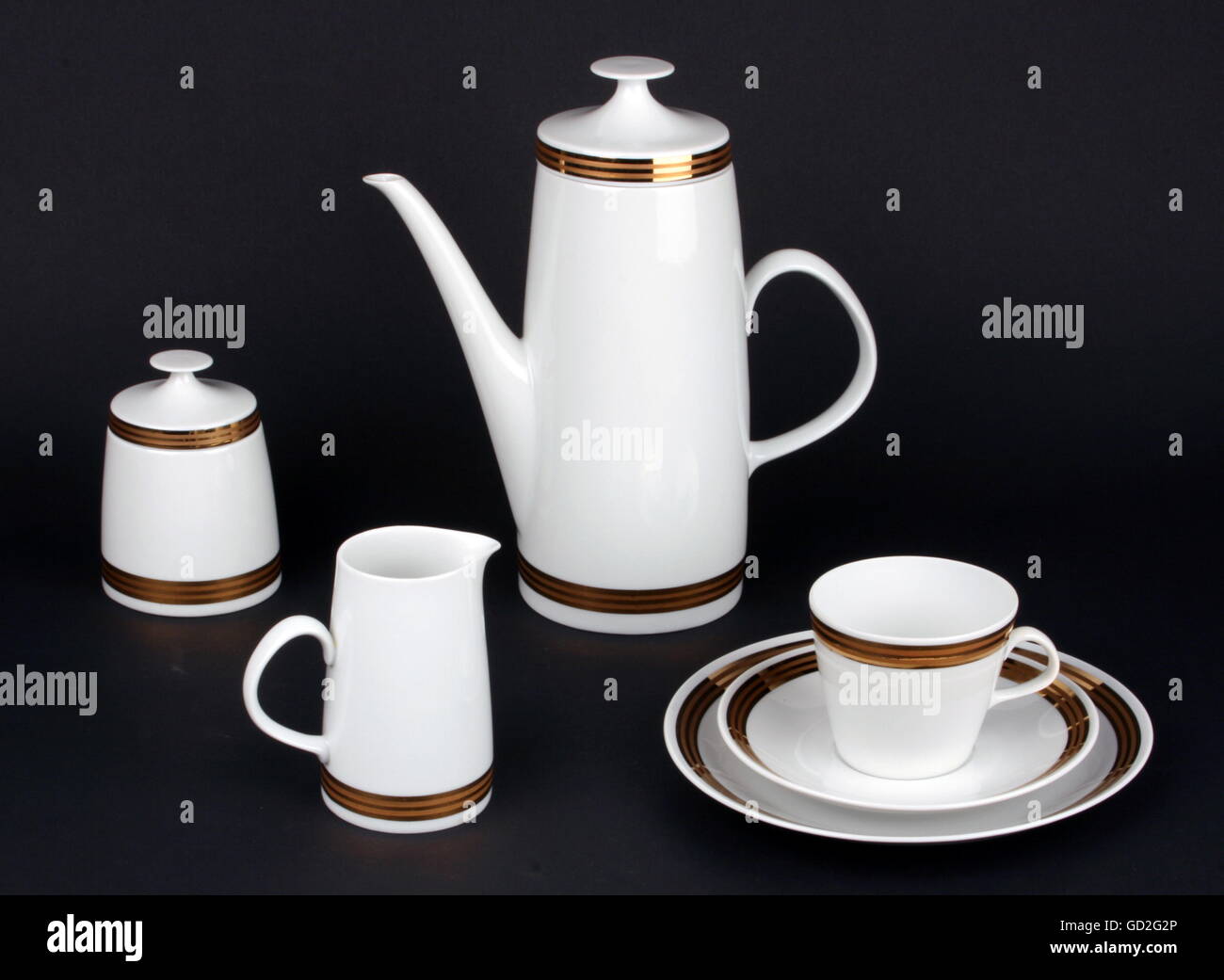 household, dishes, porcelain coffee set "Riga", coffee pot, gold band