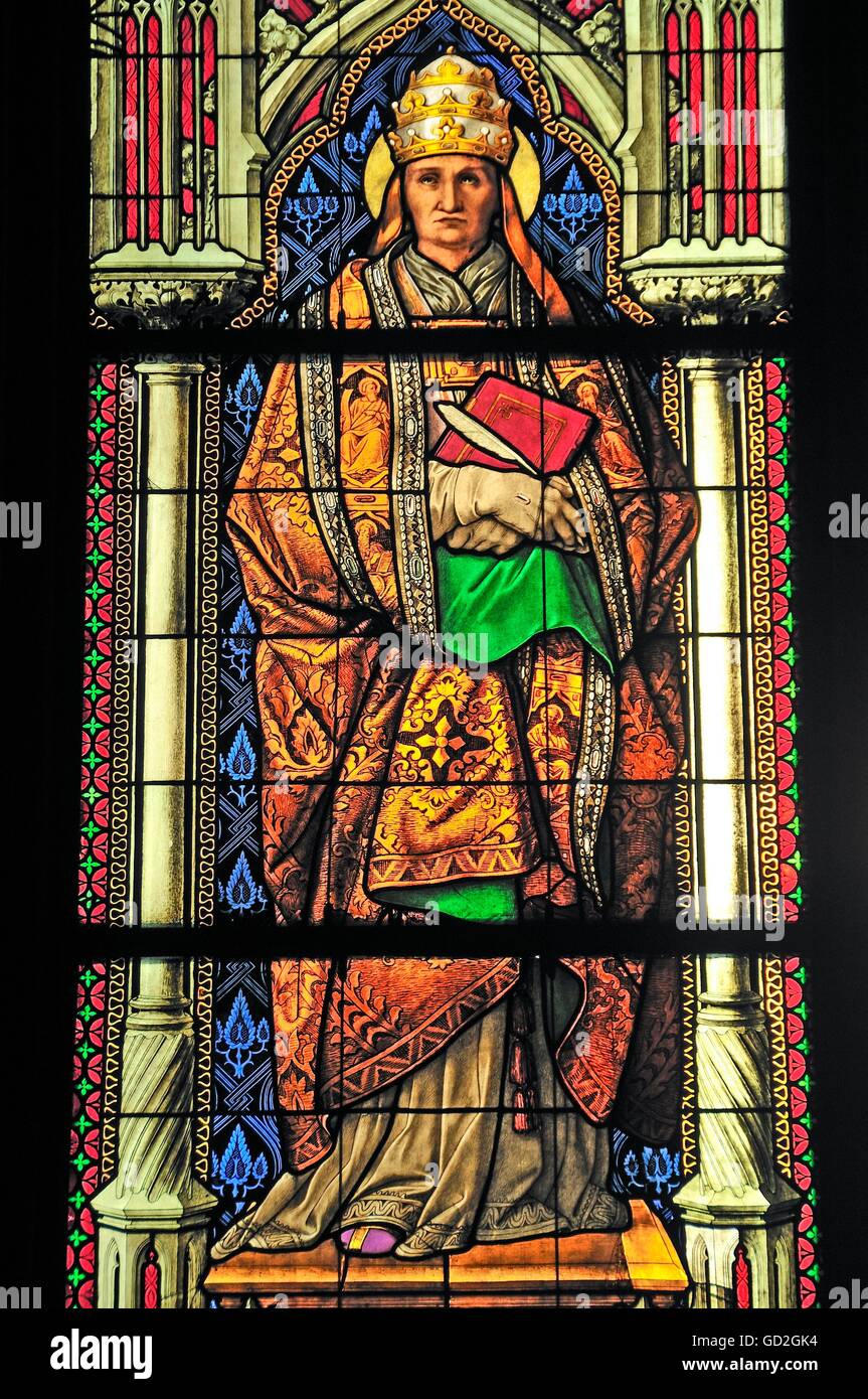 religion, Christianity, the Latin church father Gregorius, church window, Cologne Cathedral, North Rhine-Westphalia, Germany, fine arts, religious art, church window, church windows, stained-glass window, window, windows, full length, Christian faith, Christianity, Cologne Cathedral, historic, historical, man, men, male, people, Additional-Rights-Clearences-Not Available Stock Photo